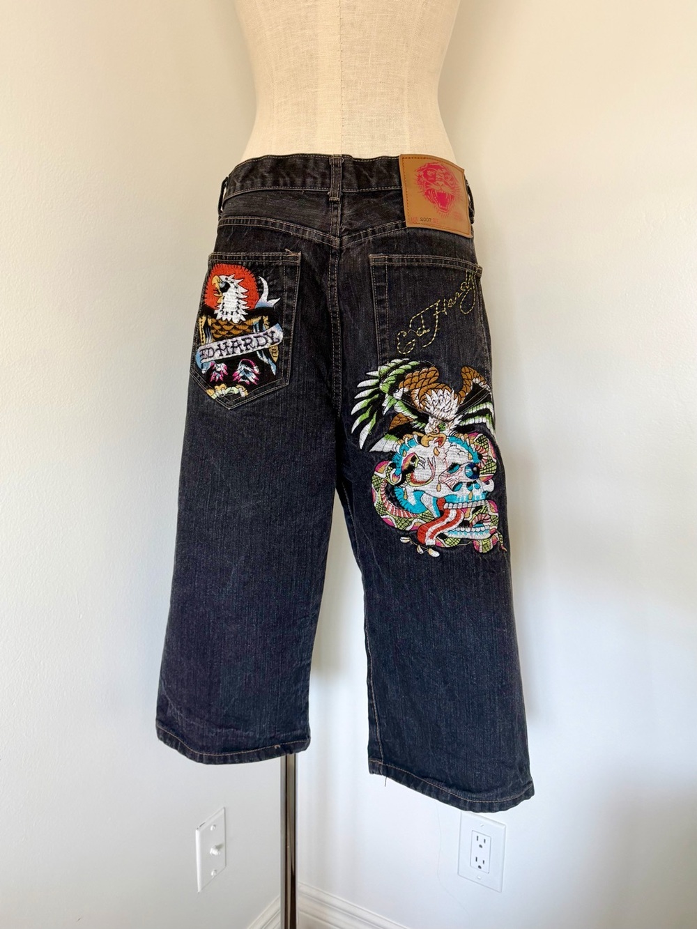 Ed Hardy By Christian Audigier Y2k Wide Leg Jeans 44x34 War Skull Denim